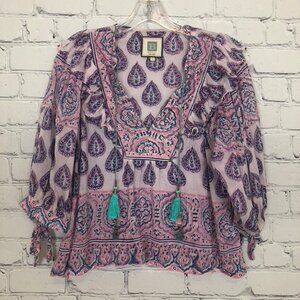 Bell by Alicia Bell Boho Silk Cotton Blouse Size S Purple